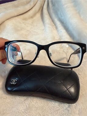 CHANEL Black Quilted Logo Eyeglasses with Matching Case